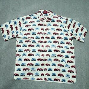 Players University  Button Up Shirt Men's Size XL Red Blue Bentley Car Y2K